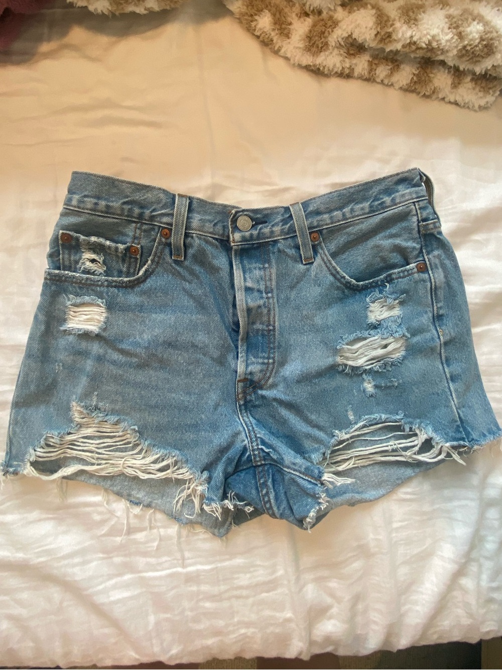 Levi's Light Blue Distressed Denim Jean Shorts